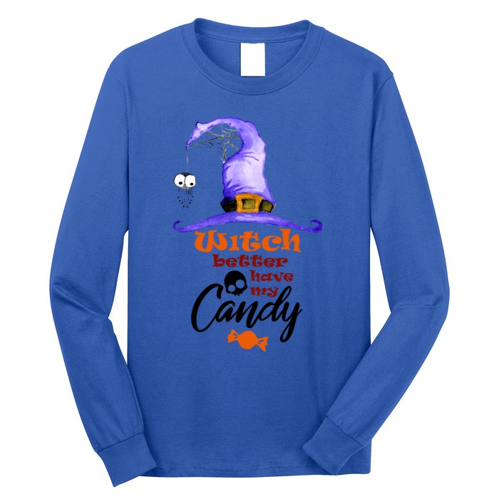 Witch Better Have My Candy Purple Hat With Spider Halloween Gift Long Sleeve Shirt