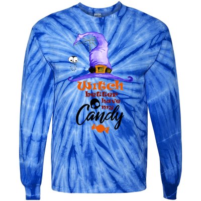 Witch Better Have My Candy Purple Hat With Spider Halloween Gift Tie-Dye Long Sleeve Shirt