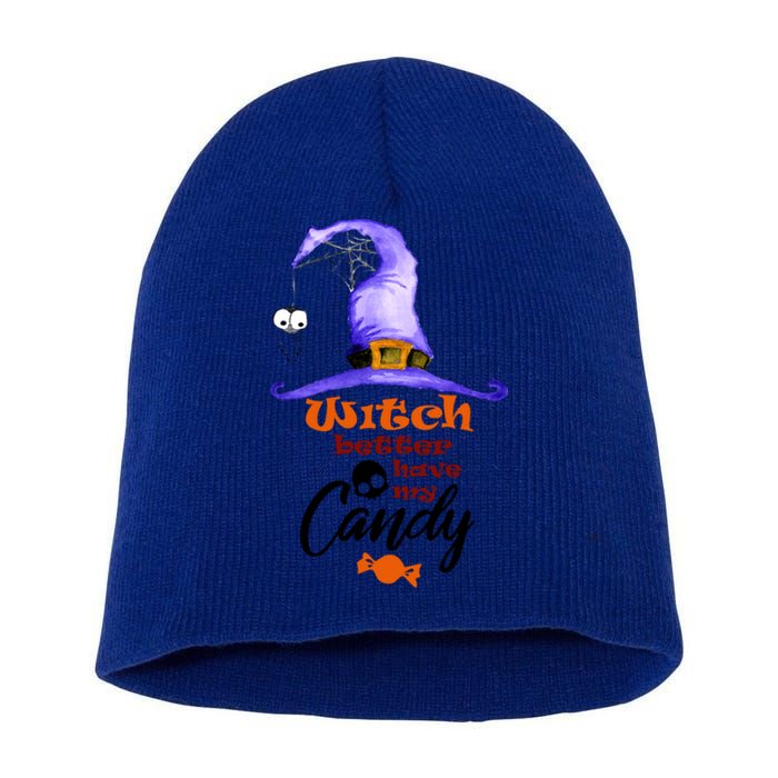 Witch Better Have My Candy Purple Hat With Spider Halloween Gift Short Acrylic Beanie