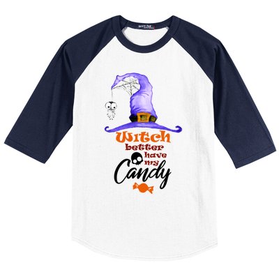 Witch Better Have My Candy Purple Hat With Spider Halloween Gift Baseball Sleeve Shirt