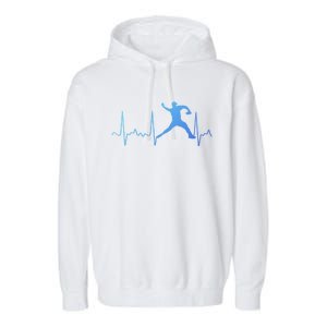 White Baseball Heartbeat Pitcher Gift Baseball Pulse Garment-Dyed Fleece Hoodie