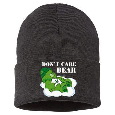 Weed bear herb bear don't care cute bear gift Sustainable Knit Beanie