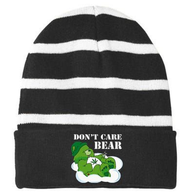 Weed bear herb bear don't care cute bear gift Striped Beanie with Solid Band