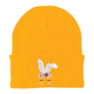 Watercolor Bunny Head With Flowers Cute Rabbit Easter Mom Gift Knit Cap Winter Beanie