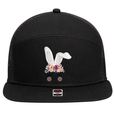 Watercolor Bunny Head With Flowers Cute Rabbit Easter Mom Gift 7 Panel Mesh Trucker Snapback Hat