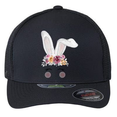 Watercolor Bunny Head With Flowers Cute Rabbit Easter Mom Gift Flexfit Unipanel Trucker Cap