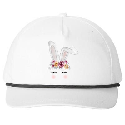 Watercolor Bunny Head With Flowers Cute Rabbit Easter Mom Gift Snapback Five-Panel Rope Hat