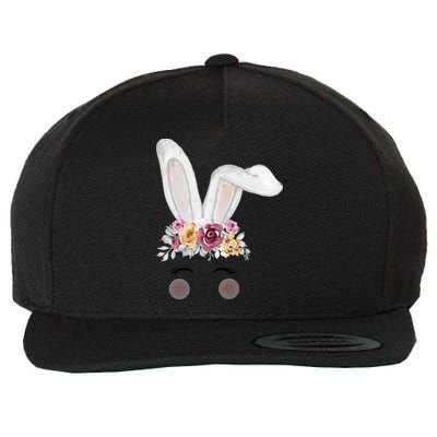 Watercolor Bunny Head With Flowers Cute Rabbit Easter Mom Gift Wool Snapback Cap