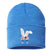 Watercolor Bunny Head With Flowers Cute Rabbit Easter Mom Gift Sustainable Knit Beanie