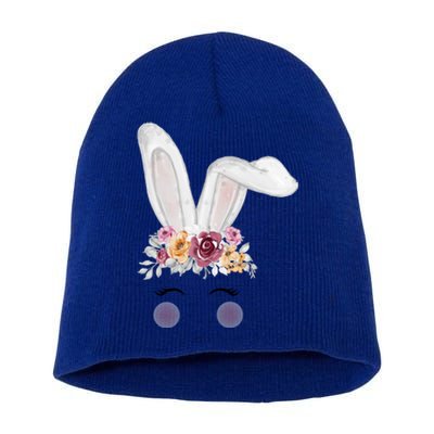 Watercolor Bunny Head With Flowers Cute Rabbit Easter Mom Gift Short Acrylic Beanie