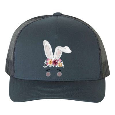 Watercolor Bunny Head With Flowers Cute Rabbit Easter Mom Gift Yupoong Adult 5-Panel Trucker Hat