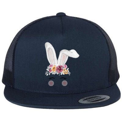 Watercolor Bunny Head With Flowers Cute Rabbit Easter Mom Gift Flat Bill Trucker Hat