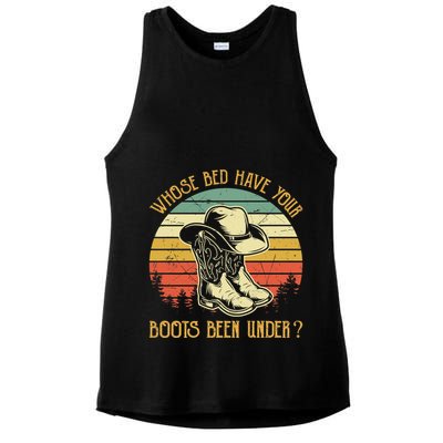 Whose Bed Have Your Boots Been Under Country Music Premium Ladies PosiCharge Tri-Blend Wicking Tank