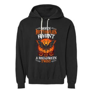 When Butterflies Haunt A Halloween Twist, Scary Pumpkin Tee Garment-Dyed Fleece Hoodie