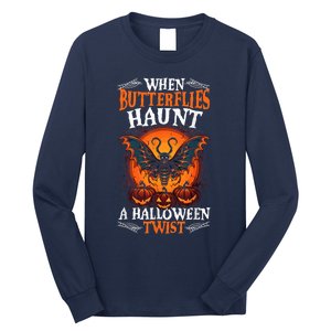 When Butterflies Haunt A Halloween Twist, Scary Pumpkin Tee Long Sleeve Shirt