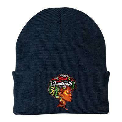 Womens Black History Afro Queen Melanin Word Art Womens Juneteenth Knit Cap Winter Beanie