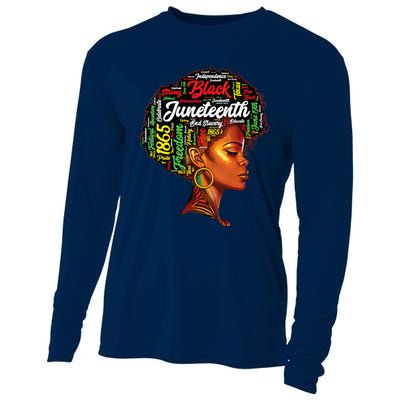 Womens Black History Afro Queen Melanin Word Art Womens Juneteenth Cooling Performance Long Sleeve Crew