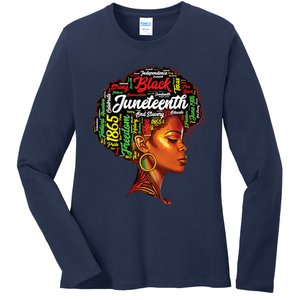 Womens Black History Afro Queen Melanin Word Art Womens Juneteenth Ladies Long Sleeve Shirt