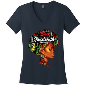 Womens Black History Afro Queen Melanin Word Art Womens Juneteenth Women's V-Neck T-Shirt