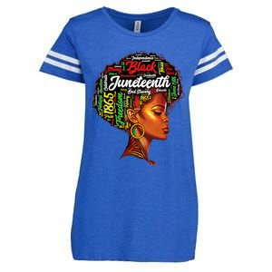 Womens Black History Afro Queen Melanin Word Art Womens Juneteenth Enza Ladies Jersey Football T-Shirt