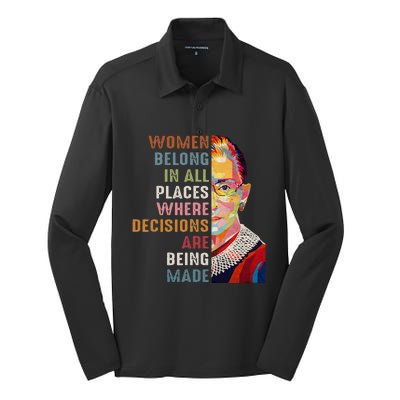 Women Belong In All Places Ruth Bader Ginsburg RBG Silk Touch Performance Long Sleeve Polo