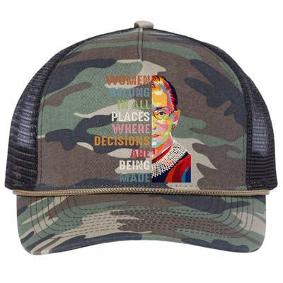 Women Belong In All Places Ruth Bader Ginsburg RBG Retro Rope Trucker Hat Cap