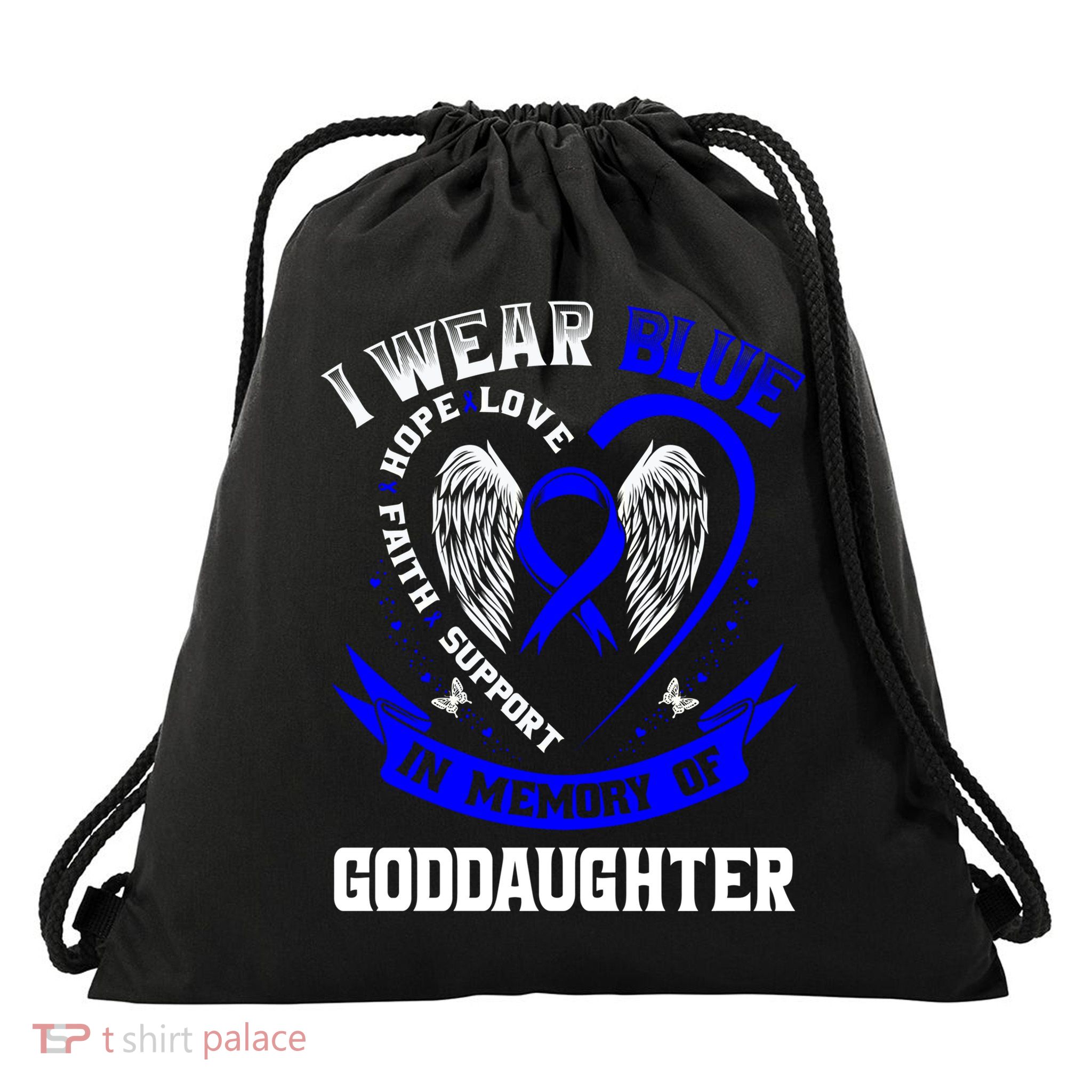 Wear Blue In Memory Of My Goddaughter Colon Cancer Awareness Meaningful Gift Drawstring Bag