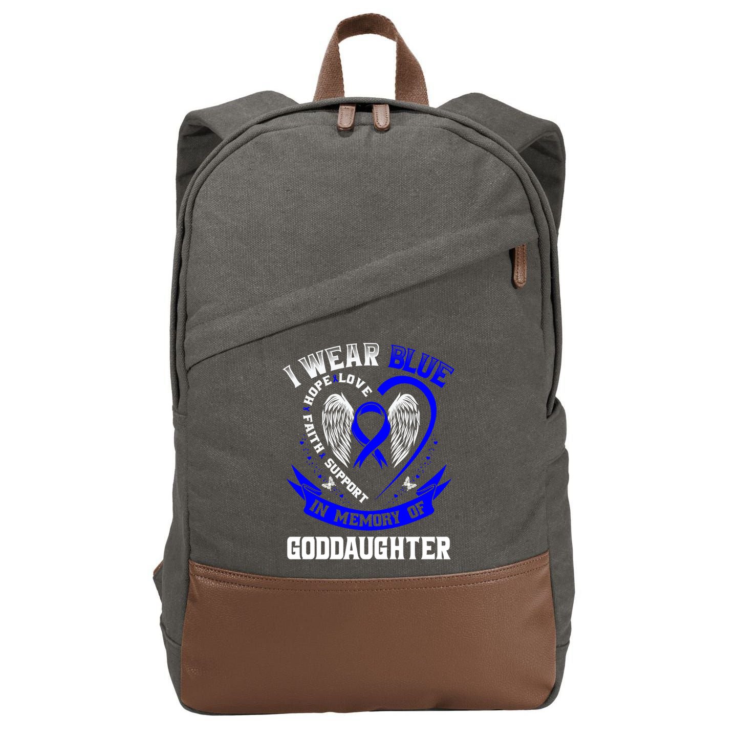 Wear Blue In Memory Of My Goddaughter Colon Cancer Awareness Meaningful Gift Cotton Canvas Backpack
