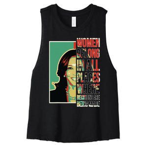 Women Belong In All Places Where Decisions Are Being Made Women's Racerback Cropped Tank