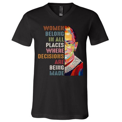 Women Belong In All Places Ruth Bader Ginsburg Rbg V-Neck T-Shirt