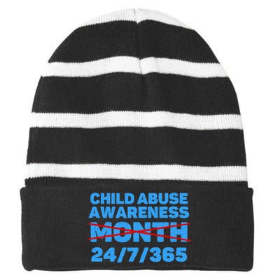 Wear Blue In April Child Abuse Prevention Awareness 247365 Striped Beanie with Solid Band