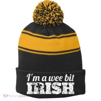 Wee Bit Irish Funny Irish Heritage St Paddys Stripe Pom Pom Beanie
