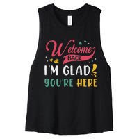 Welcome Back IM Glad YouRe Here Teacher Back To School Women's Racerback Cropped Tank