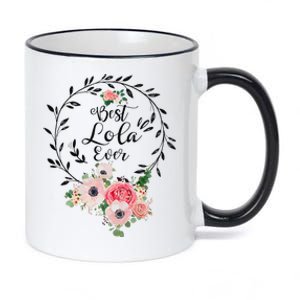 Womens Best Lola Ever Floral Decoration Grandma 11oz Black Color Changing Mug