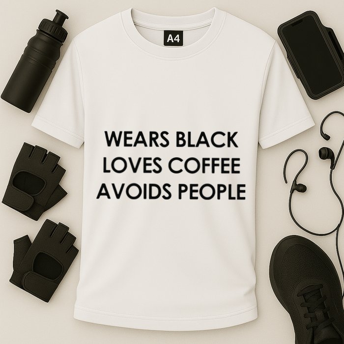 Wears Black Loves Coffee Avoids People Cooling Performance Crew T-Shirt