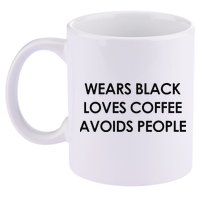 Wears Black Loves Coffee Avoids People 11oz C Handle Ceramic Mug