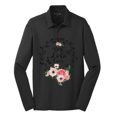 Womens Best Lola Ever Floral Decoration Grandma Silk Touch Performance Long Sleeve Polo