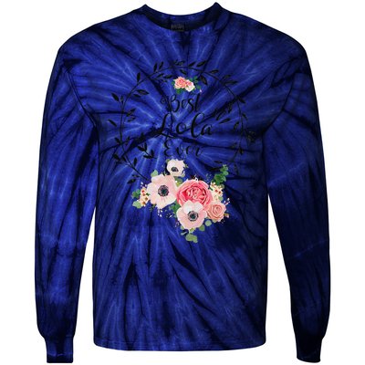 Womens Best Lola Ever Floral Decoration Grandma Tie-Dye Long Sleeve Shirt