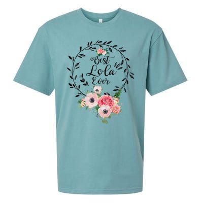 Womens Best Lola Ever Floral Decoration Grandma Sueded Cloud Jersey T-Shirt