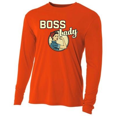 Wo Boss Lady Bosses Day Funny Appreciation Gift Mom Wife Gift Cooling Performance Long Sleeve Crew