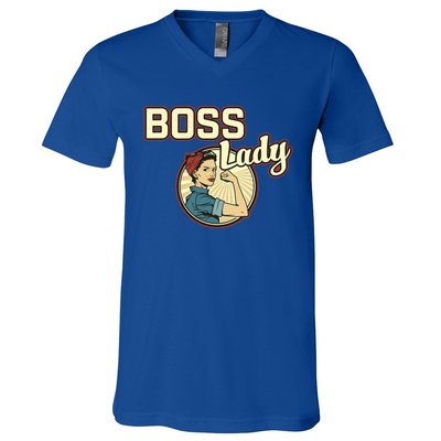 Wo Boss Lady Bosses Day Funny Appreciation Gift Mom Wife Gift V-Neck T-Shirt