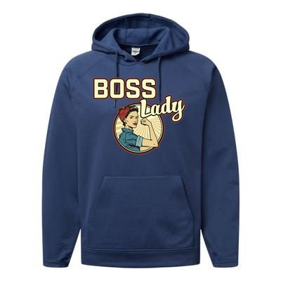 Wo Boss Lady Bosses Day Funny Appreciation Gift Mom Wife Gift Performance Fleece Hoodie