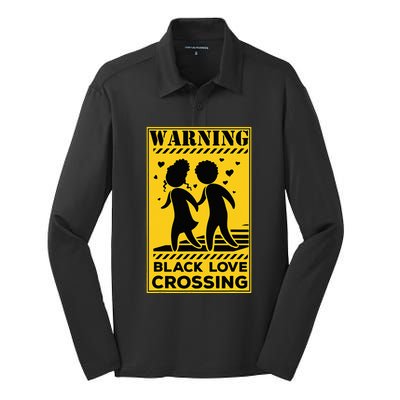 Warning Black Love Crossing African American Matching Couple Silk Touch Performance Long Sleeve Polo