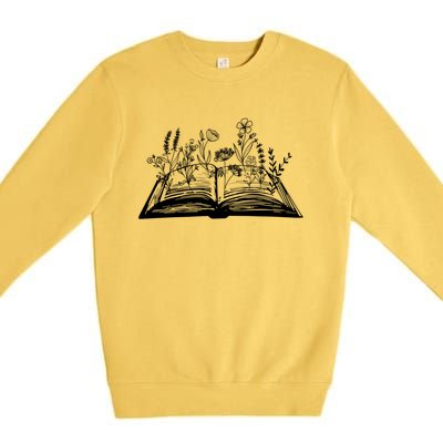 Wildflower Book Lover Funny Book Reader Book Day Meaningful Gift Premium Crewneck Sweatshirt