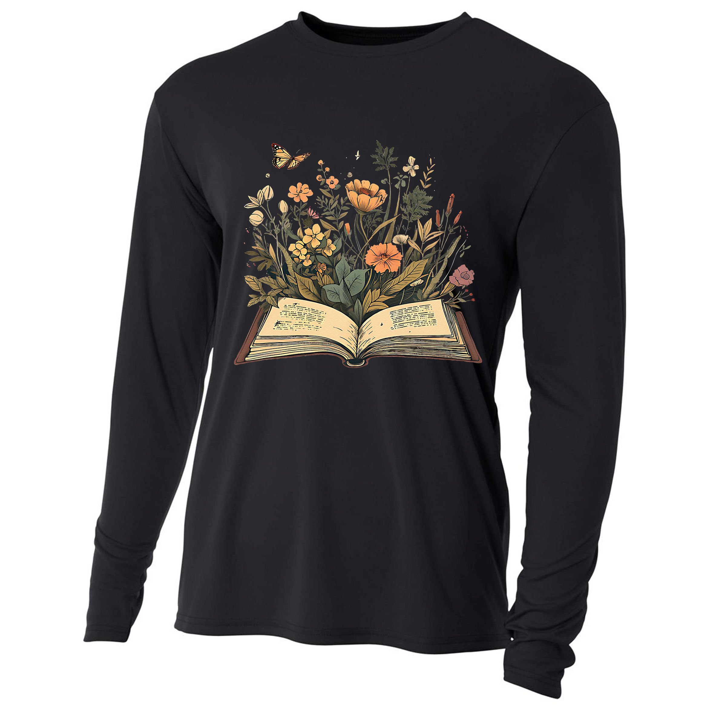 Women Book Lover Wildflowers Cottagecore Flowers Book Cooling Performance Long Sleeve Crew