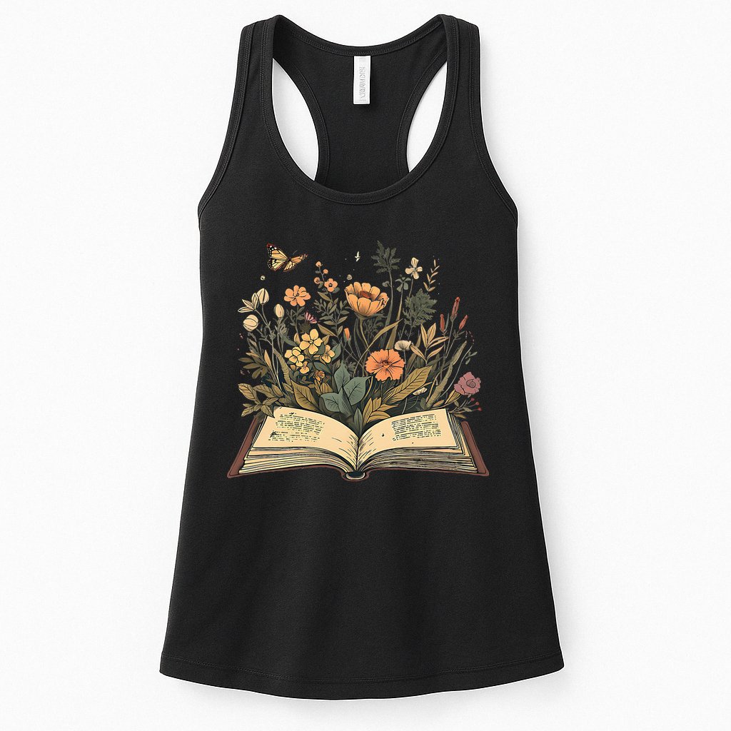 Women Book Lover Wildflowers Cottagecore Flowers Book Womens Tank Top