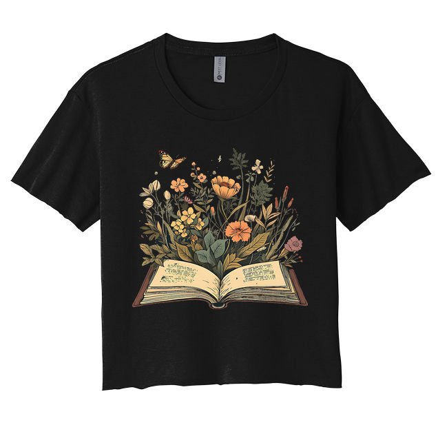 Women Book Lover Wildflowers Cottagecore Flowers Book Crop Top