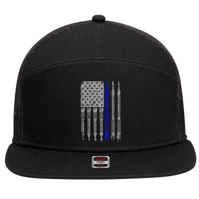 Welder Blue Line American Flag USA Patriotic Welder 7 Panel Mesh Trucker Snapback Hat