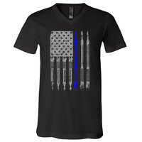 Welder Blue Line American Flag USA Patriotic Welder V-Neck T-Shirt