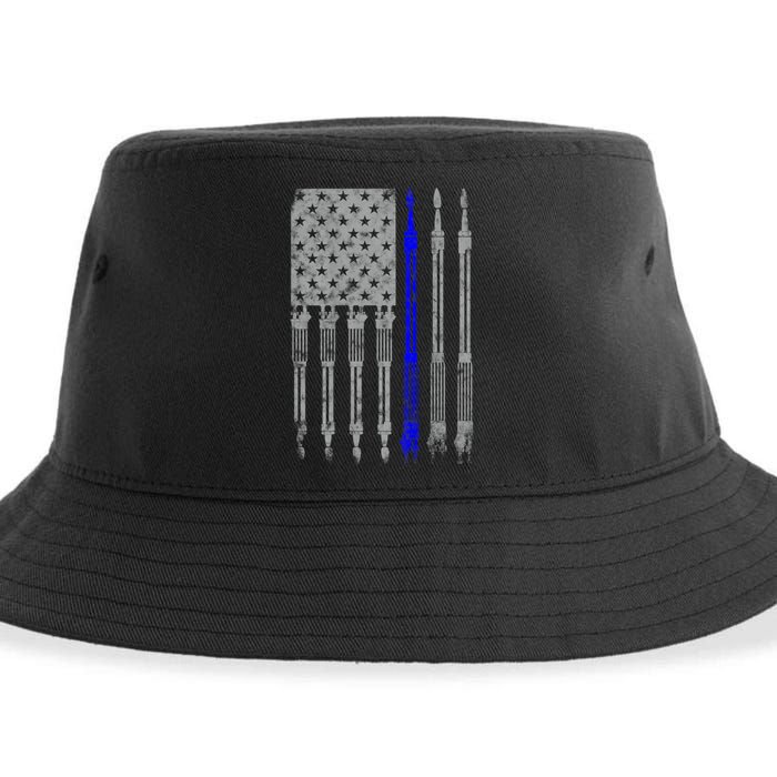 Welder Blue Line American Flag USA Patriotic Welder Sustainable Bucket Hat